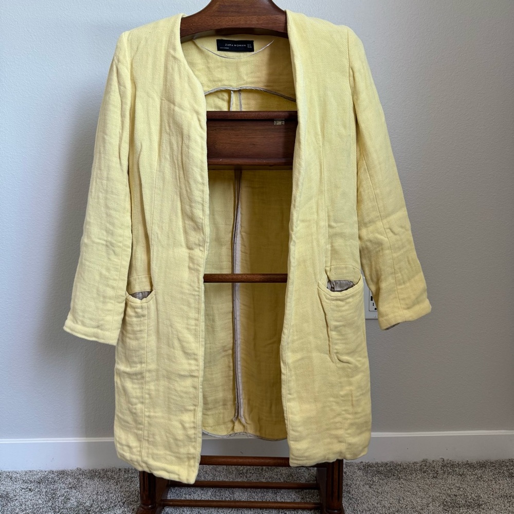 ZARA Woman Yellow Linen Blend Coat Jacket M | Made in Morocco